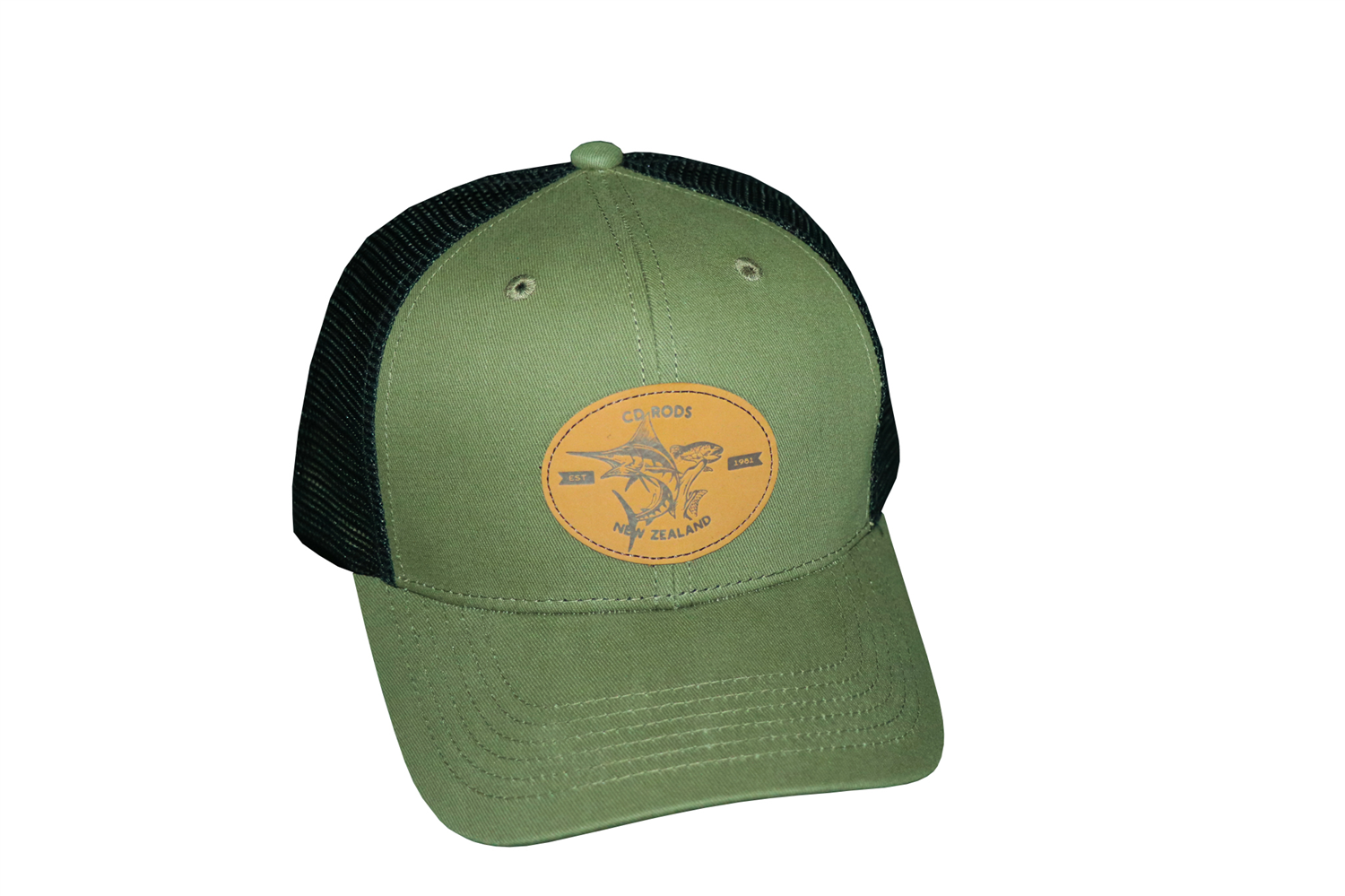 Cd Rods Logo CD RODS Premium Cap Twill/Mesh Leather Patch Rifle Green & Black 003 ...